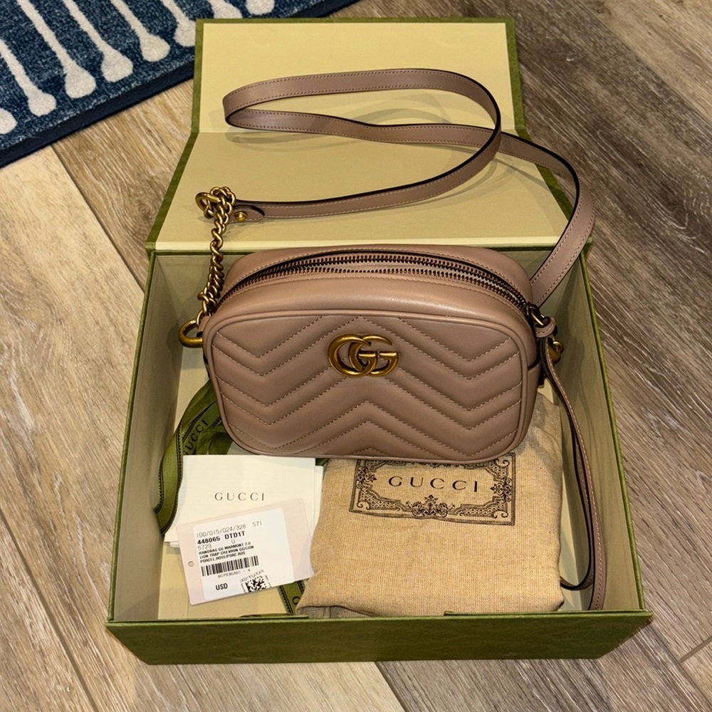 GUCCI GG Marmont 2.0 Chevron Rose Leather Crossbody Bag 💯 Authentic BRAND NEW